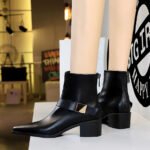 Bigtree Shoes Knight Boots-1 Retro Style Short Winter Women's Boots Chunky Heel Mid Heel Belt Buckle Metal Decorative Pointed Ankle Boots - Image 2