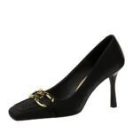 BIG TREE SHOES 7792-6 Vintage European and American Fashionable Figure Flattering Stiletto Heel Low-Cut Square Toe Metal Buckle Decoration Pumps High Heels - Image 5