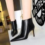 BIG TREE SHOES 7286-1 European and American Style Fashionable Simple Winter Side Zipper High Heel Pointed Toe Pedicure Slimming Ankle Boots - Image 3
