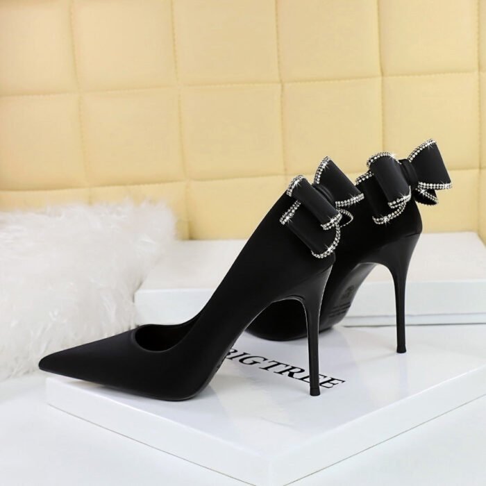 BIG TREE SHOES 3265-h36m Korean Style Fashion Banquet High Heels Stiletto Women's Shoes High Heel Low-Cut Pointed Toe Back Bow Pumps - Image 4