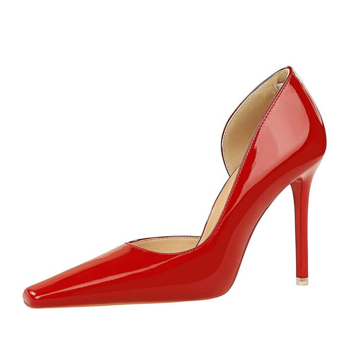 BIG TREE SHOES 328 7-1 European and American Style Simple Stiletto Heel Women's Shoes Shiny Patent Leather Low-Cut Square Toe Side Hollow High Heel Pumps - Image 5