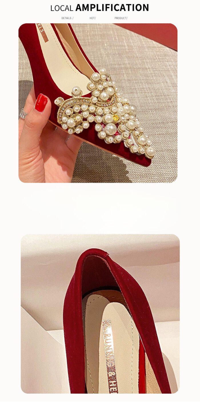 Runnig heels Runnig heels 878-62 Bridal Shoes Wedding Dress Red High Heels Women New Single Layer Shoes Large and Small Size - Image 5