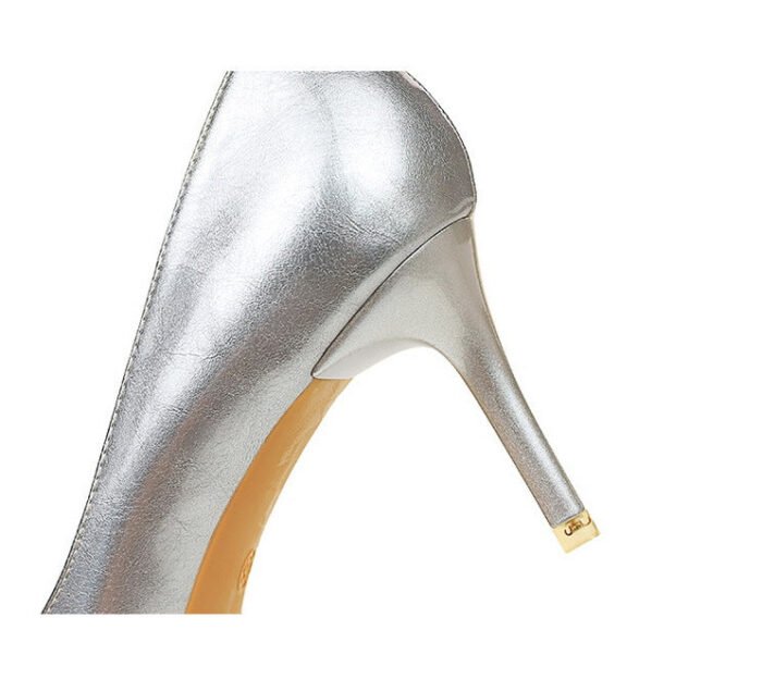 1363-A2 Korean fashion slim banquet fine heel high heel shallow pointed side hollow patent leather women's shoes single shoes high - Image 33
