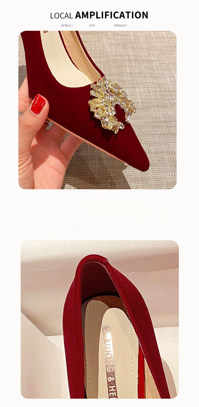 Runnig heels Runnig heels 878-53 Wedding Shoes Wedding Dress Red High Heels Women New Single Layer Shoes Large and Small Size - Image 6