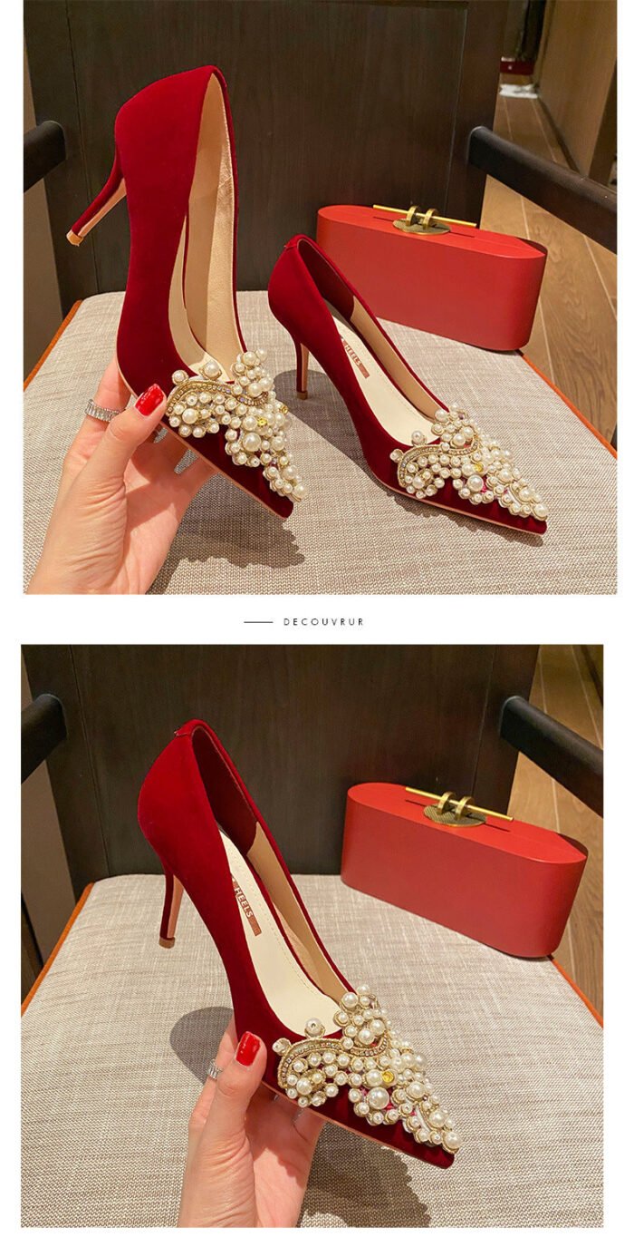 Runnig heels Runnig heels 878-62 Bridal Shoes Wedding Dress Red High Heels Women New Single Layer Shoes Large and Small Size - Image 9