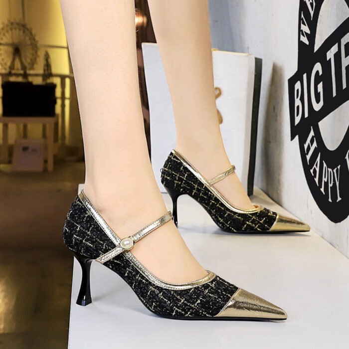 BIGTREE SHOES 3739-A6 French Style Classic Style Elegant Shallow Mouth Pointed Pearl Ankle-Strap High Heel Pumps Women's Shoes High Heels - Image 4