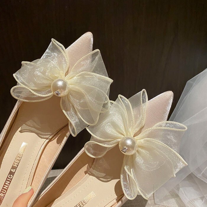 858-60 High Heels Women's New Lace Flower with Buckle Temperament Leisure Pumps - Image 16