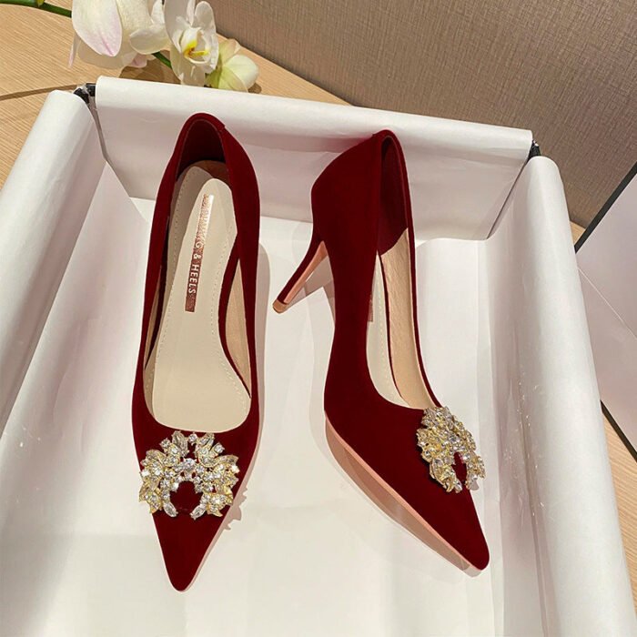 Runnig heels Runnig heels 878-53 Wedding Shoes Wedding Dress Red High Heels Women New Single Layer Shoes Large and Small Size - Image 4