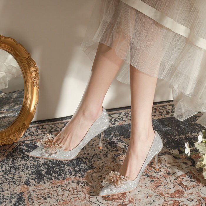 828-10 Pointed High Heel Shoes for Women Stiletto Wedding Shoes Bridal Shoes Crystal Shoes 31-Size 43 - Image 3