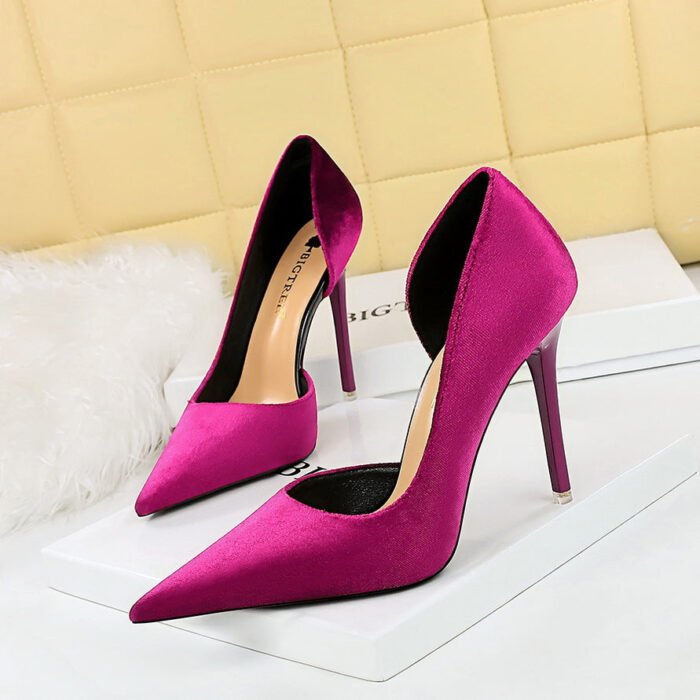 BIG TREE SHOES 1363-6 European and American Style Fashion Banquet High Heels Stiletto Heel Shallow Mouth Pointed Toe Side Hollow Xi Shi Suede High Heel Pumps - Image 4