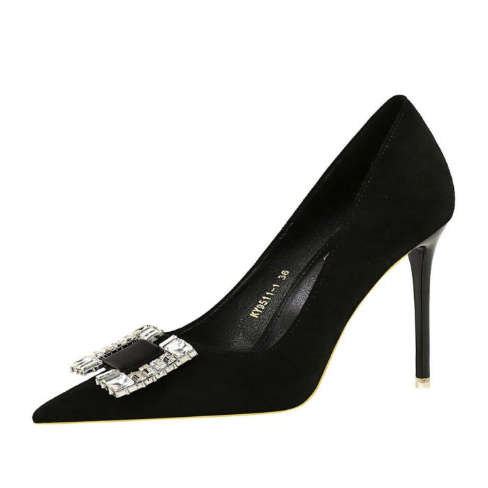 BIGTREE SHOES 9511-K75Shallow Pointed Toe Square Rhinestone Single Shoes High Heels - Image 5