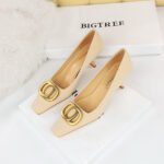 BIGTREE SHOES 6183-k26 Korean Style Versatile Business Ol Women's Shoes Wine Cup Heel High Heel Low-Cut Square Toe Belt Buckle Decorative Women's Shoes - Image 3