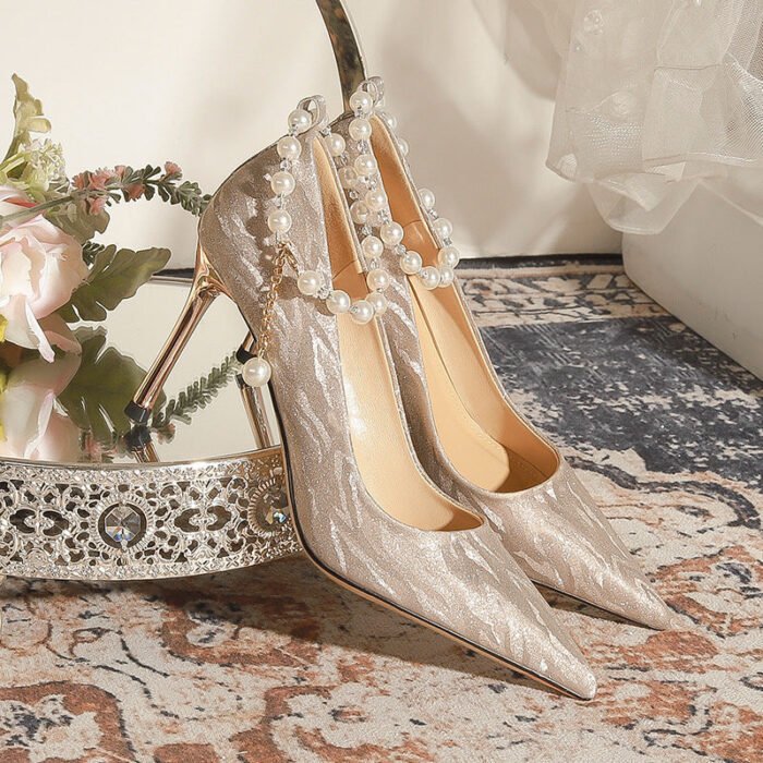 828p-134 [Sheepskin] Pointed High Heel Shoes for Women Stiletto Wedding Shoes Bridal Shoes Two-Way Wear - Image 4