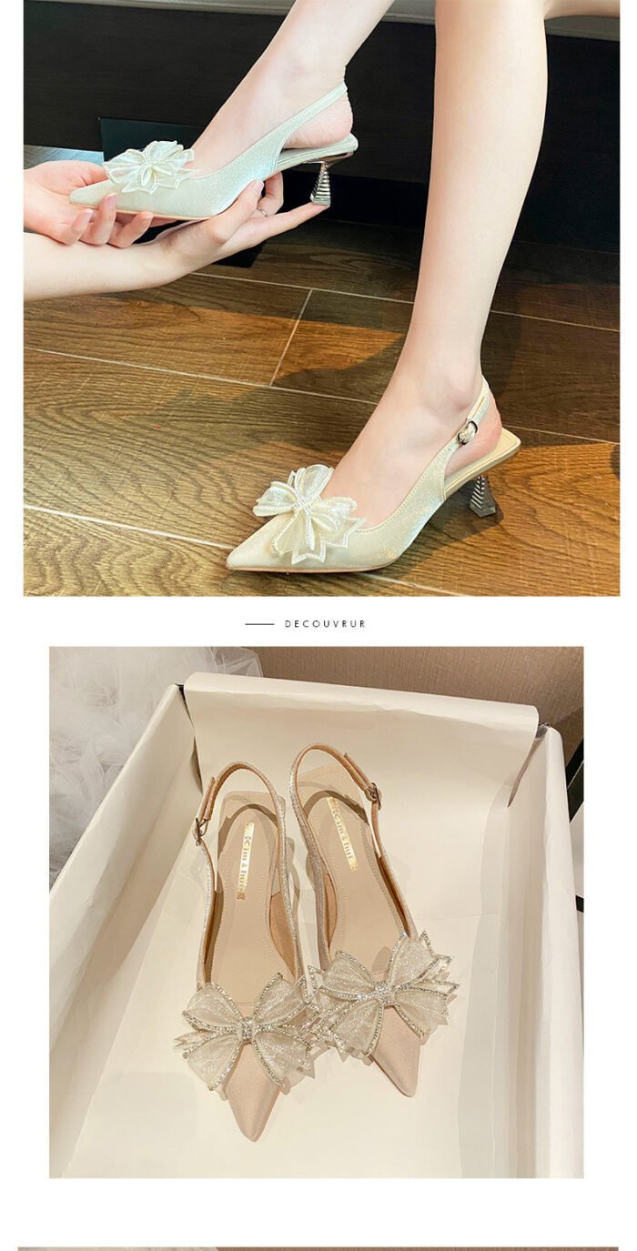 616-51 Pointed High Heels Women's New Elegant Mesh Butterfly Rhinestone Casual Shoes - Image 8