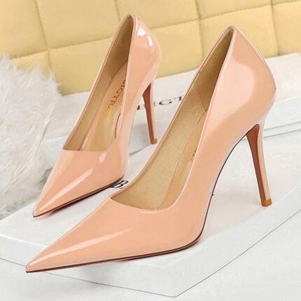 6122-3Lacquer leather high-heeled shoes Feminine thin high-heeled shoes Office shoes-Bigtree shoes