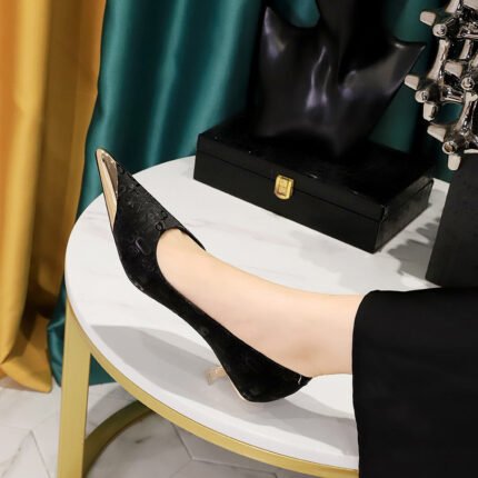 BIGTREE SHOES 237-28 European and American Style Fashion Banquet Women's Shoes Stiletto Mid-Heel Shallow Mouth Metal Pointed Digital Pattern Satin Pumps