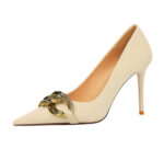 7239-1 European And American Fashion Slim Thin-heeled Super High-heeled Women's Shoes Shallow Pointed Big Metal Buckle Shoes - Image 29