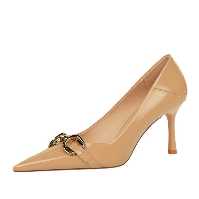 BIG TREE Shoes 6122-A7 Korean Style Fashion Banquet Women's Shoes High Heels Stiletto Heel Shallow Mouth Patent Leather Metal Buckle Decoration Pumps - Image 5