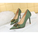 7239-1 European And American Fashion Slim Thin-heeled Super High-heeled Women's Shoes Shallow Pointed Big Metal Buckle Shoes - Image 20