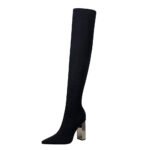 BIG TREE SHOES 3128-1 European and American Fashion Minimalist Metal Heel Chunky Heel High Heel Pointed Toe Thinner Wool over-the-Knee Boots - Image 5