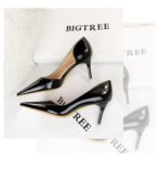 1363-A2 Korean fashion slim banquet fine heel high heel shallow pointed side hollow patent leather women's shoes single shoes high - Image 24