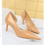 638-A5Fashionable thin heel high heels, bright patent leather, shallow cut single shoes-Bigtree shoes - Image 2