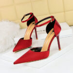 BIG TREE Shoes 5198-1 European and American Style Fashionable Simple Ultra-High Heel Stiletto Satin Shallow Mouth Pointed-Toe Hollowed Hollow-out Strap Sandals - Image 3
