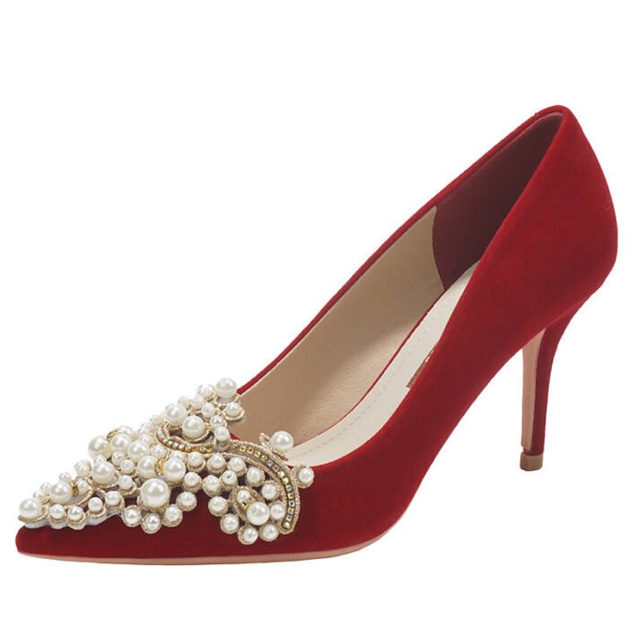 Runnig heels Runnig heels 878-62 Bridal Shoes Wedding Dress Red High Heels Women New Single Layer Shoes Large and Small Size - Image 8