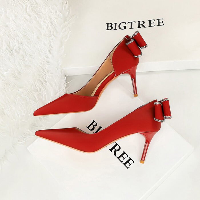 Bigtree shoes 3226-ah36m Korean style fashion banquet women's shoes high heel stiletto low mouth pointed toe side hollow back bow pumps - Image 1