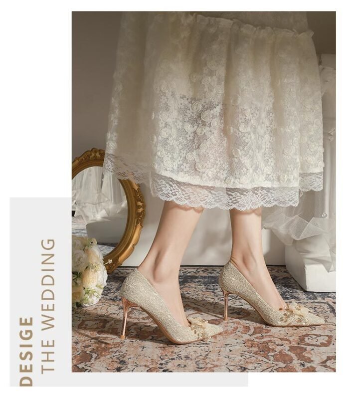840-105 Crystal Flowers Wedding Shoes Niche Wedding Dress Xiuhe Dress Two-Way Bridal High Heels Stiletto Heel - Image 10