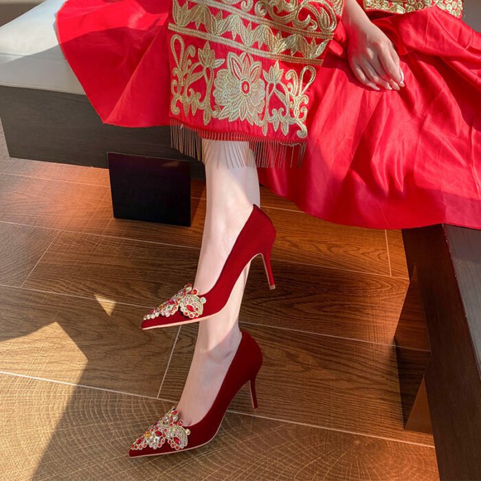Runnig heels Runnig heels 878-66 Wedding Shoes Bridal Shoes Red High Heels for Women - Image 3