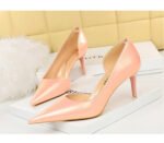 1363-A2 Korean fashion slim banquet fine heel high heel shallow pointed side hollow patent leather women's shoes single shoes high - Image 19