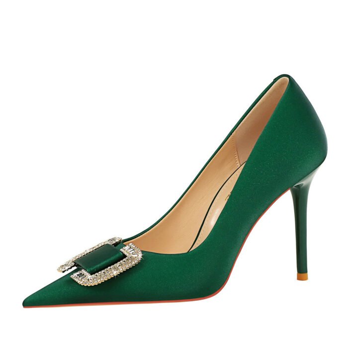 BIG TREE Shoes 3265-k6 European and American Style Fashion Banquet High Heels Stiletto Heel Shallow Mouth Pointed Toe Satin Metal Rhinestone Buckle Pumps Women - Image 5