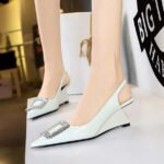 BIGTREE SHOES 1097-k63 Banquet Wedge Women's Shoes High Heel Low-Cut Pointed-Toe Hollowed Back Strap Metal Square Rhinestone Buckle Pumps - Image 3