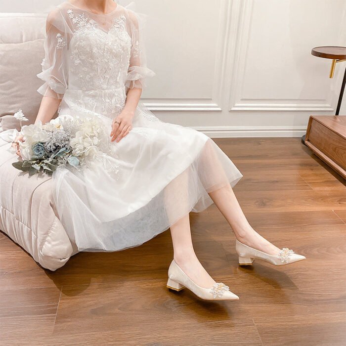 3118-7 Pointed High Heel Shoes Women's Chunky Heel New Wedding Shoes High-Grade - Image 4