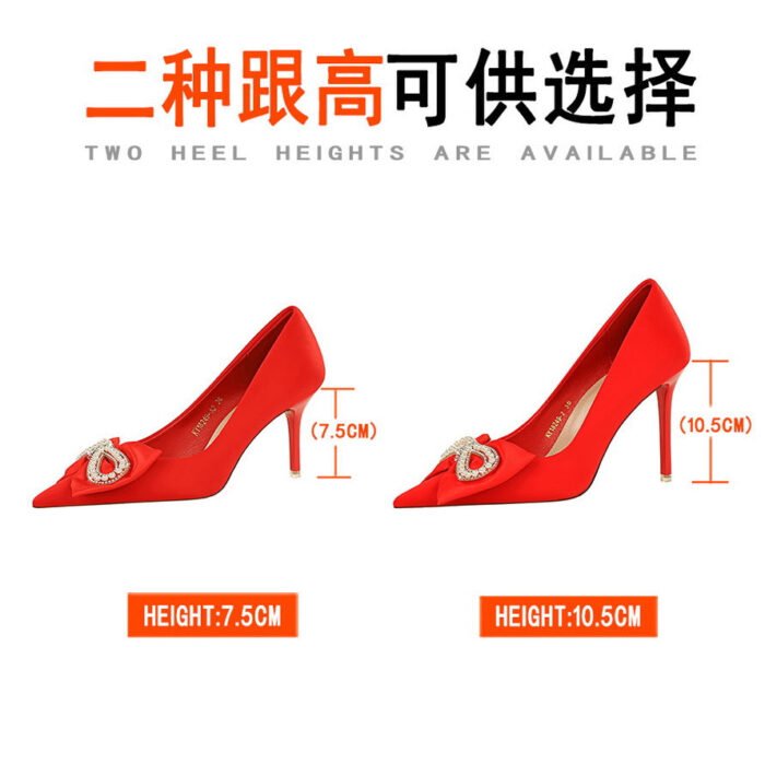 BIGTREE SHOES 18249-Ah28 Banquet Women's Shoes High Heels Stiletto Satin Shallow Mouth Pointed Toe Rhinestone Pearl Bow Pumps Women - Image 4
