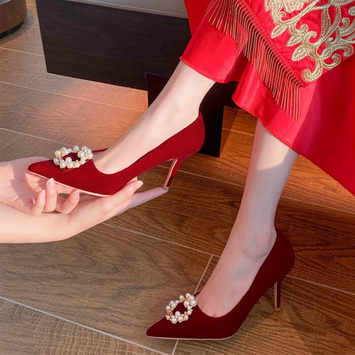 Runnig heels Runnig heels 878-23 Wedding Shoes Wedding Dress Red High Heels Women New Single Layer Shoes - Image 2