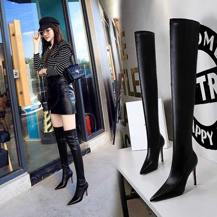 BIG TREE SHOES 315-16 European and American Style Fashion Simple Stiletto Heel Pointed Toe Winter Sexy Nightclubs Thinner Pedicure over-the-Knee Boots - Image 2