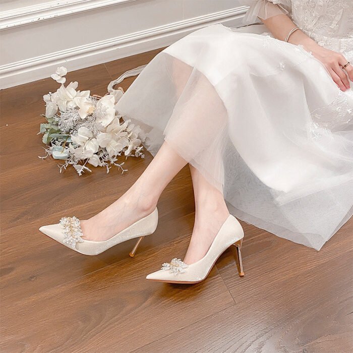 818-7 Pointed High Heels Women's Stiletto Heel Wedding Shoes High-Grade Wedding Shoes - Image 2
