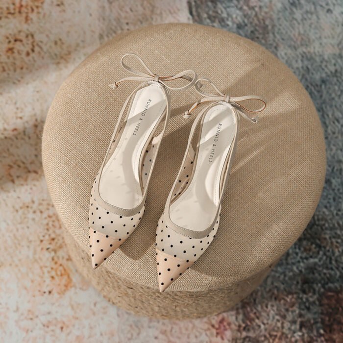 698-50 Mesh High Heels Women's New Hollow-out Elegant Fairy Fashion Back Open Shoes - Image 1