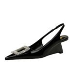 BIGTREE SHOES 1097-k63 Banquet Wedge Women's Shoes High Heel Low-Cut Pointed-Toe Hollowed Back Strap Metal Square Rhinestone Buckle Pumps - Image 5