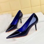 BIGTREE SHOES 9283-A5 European and American Style Simple Patent Leather High Heels Women's Shoes Stiletto Low Mouth Pointed Toe All-Matching Commuter High Heel Pumps