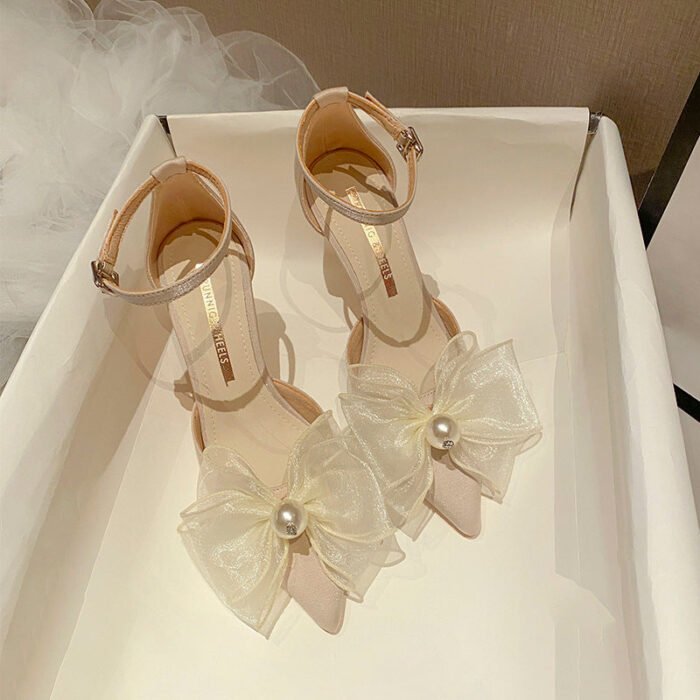 858-60 High Heels Women's New Lace Flower with Buckle Temperament Leisure Pumps - Image 7