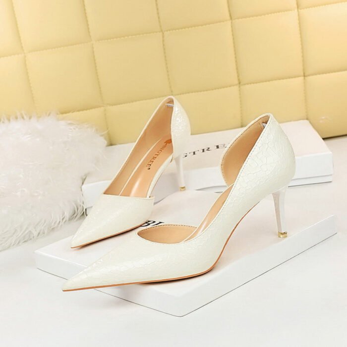 2928-2 retro European and American sexy slim pedicure side hollow thin heel high heel shallow pointed stone pattern women's shoes - Image 6