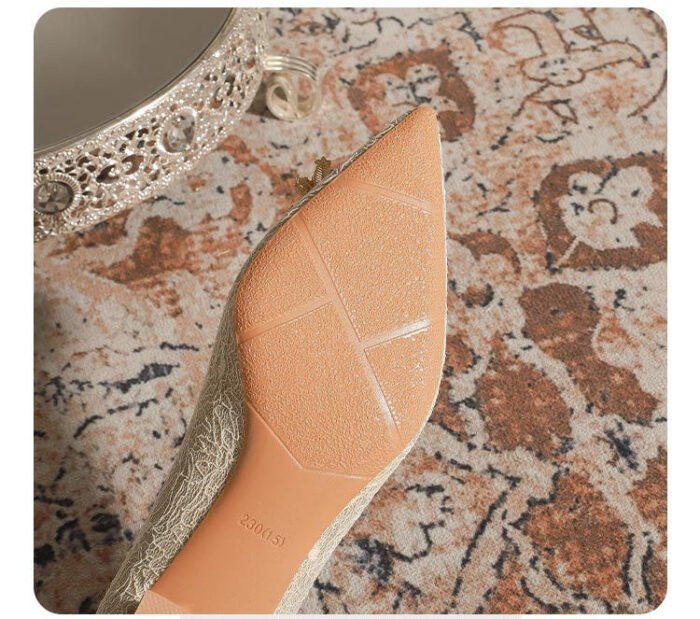 3118-105 Thick Heel Flat Shallow Mouth Pointed Toe Bridal Shoes Bridesmaid Shoes Flower Wedding Shoes Women's Beautiful Engagement Shoes Small Size - Image 8