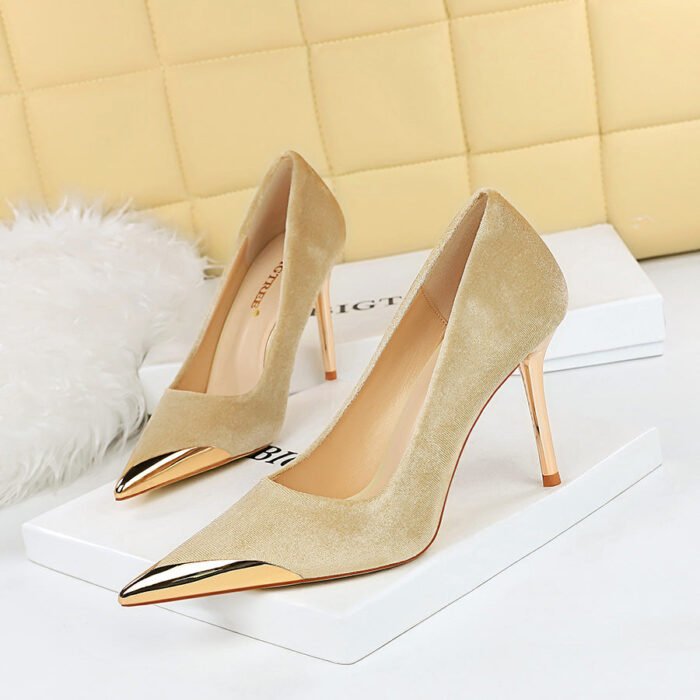 9318-1 European and American Style Banquet Affordable Luxury Fashion High Heels Stiletto Heel Metal Pointed Toe Suede Women's Thin Shoes BIG TREE SHOES - Image 4