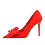 BIGTREE SHOES 18249-h33 Korean Style Fashion Banquet High Heel Stiletto Low Mouth Pointed Toe Rhinestone Bow High Heel Pumps Women - Image 4