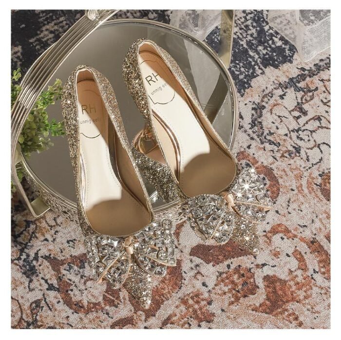 829-145 Pointed High Heel Shoes Women's Stiletto Heel New Wedding Shoes Bridal Shoes Crystal Shoes 32-43 - Image 1