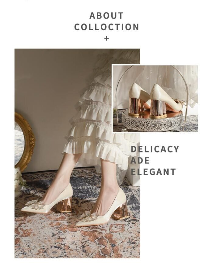 7118-51 Apricot Flower High Heel Women's Chunky Heel High-Grade Xiuhe Wedding Dress Engagement Annual Meeting Pumps - Image 11