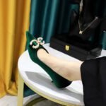 BIGTREE SHOES 237-K79 Korean Style Banquet Women's Shoes Mid Heel Thick Suede Shallow Mouth Pointed-Toe Metal Rhinestone Pearl Buckle Pumps Women - Image 4